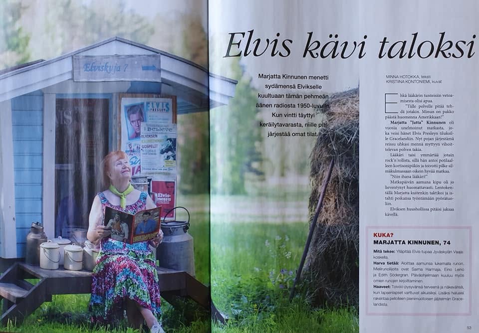 Lehtijuttu 'Elvis kävi taloksi' Marjatta Kinnusesta