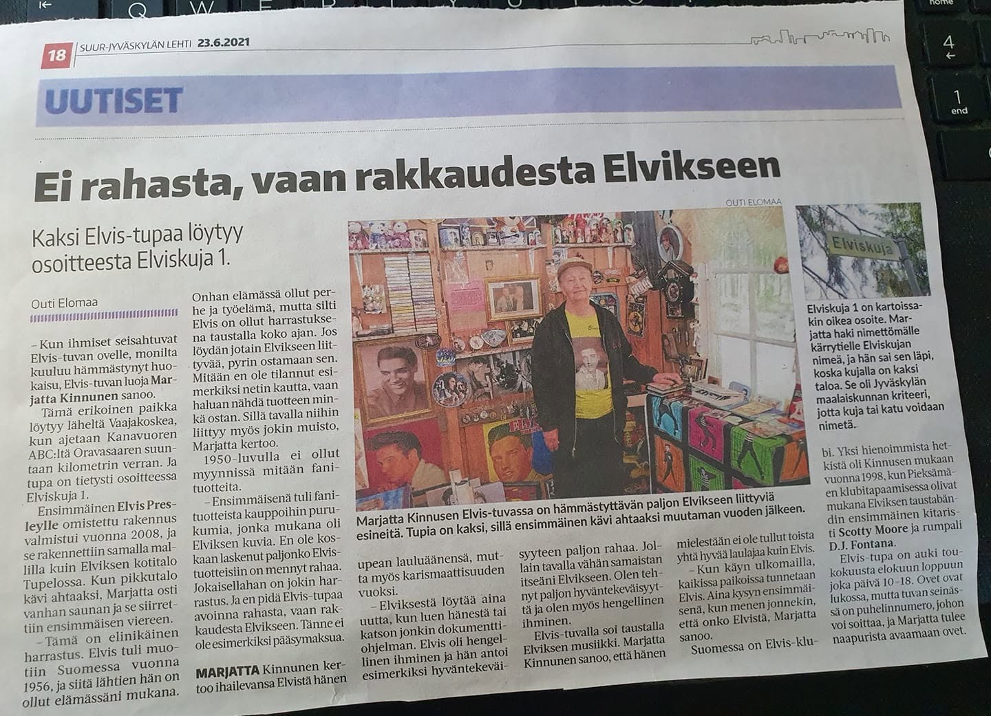 Suur-Jyväskylän Lehden juttu 'Ei rahasta, vaan rakkaudesta Elvikseen'